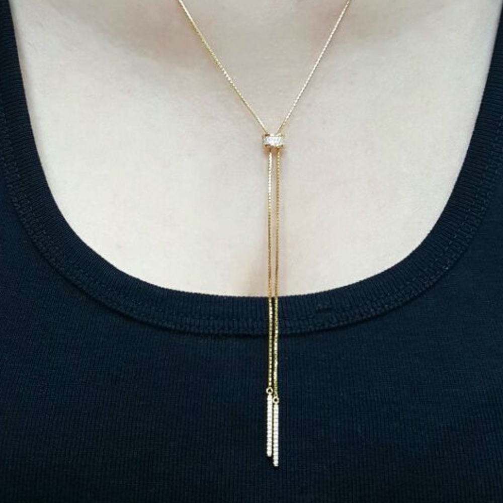 925 Silver Women' Vertical Bar Lariat Necklace